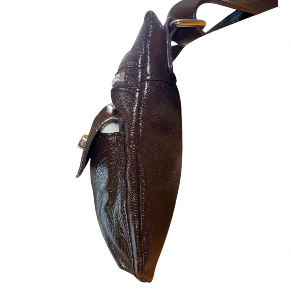 Danier Dark Brown Pebbled Leather Crossbody Bag Adjustable Strap Multi Pocket
